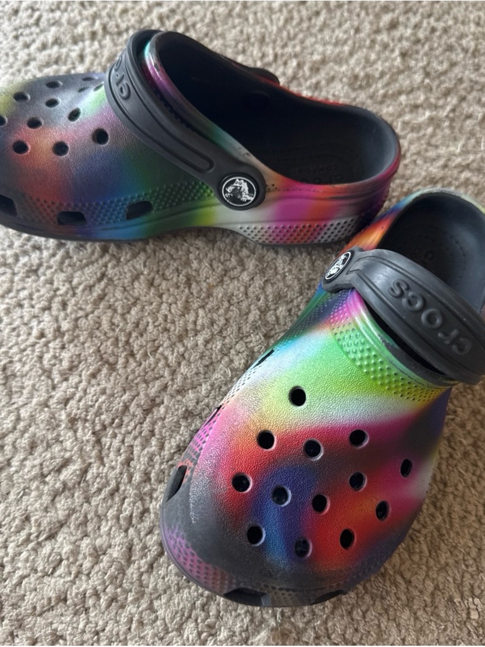 CROCS Kids Classic Clog — Rainbow Fade with Black Strap